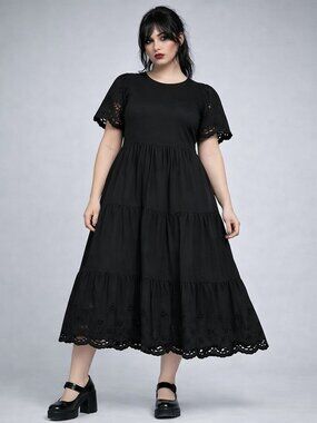 Disturbia Faun Broderie Hem Midi Dress US 12 UK 16 Fairy Goth Witchy Whimsigoth